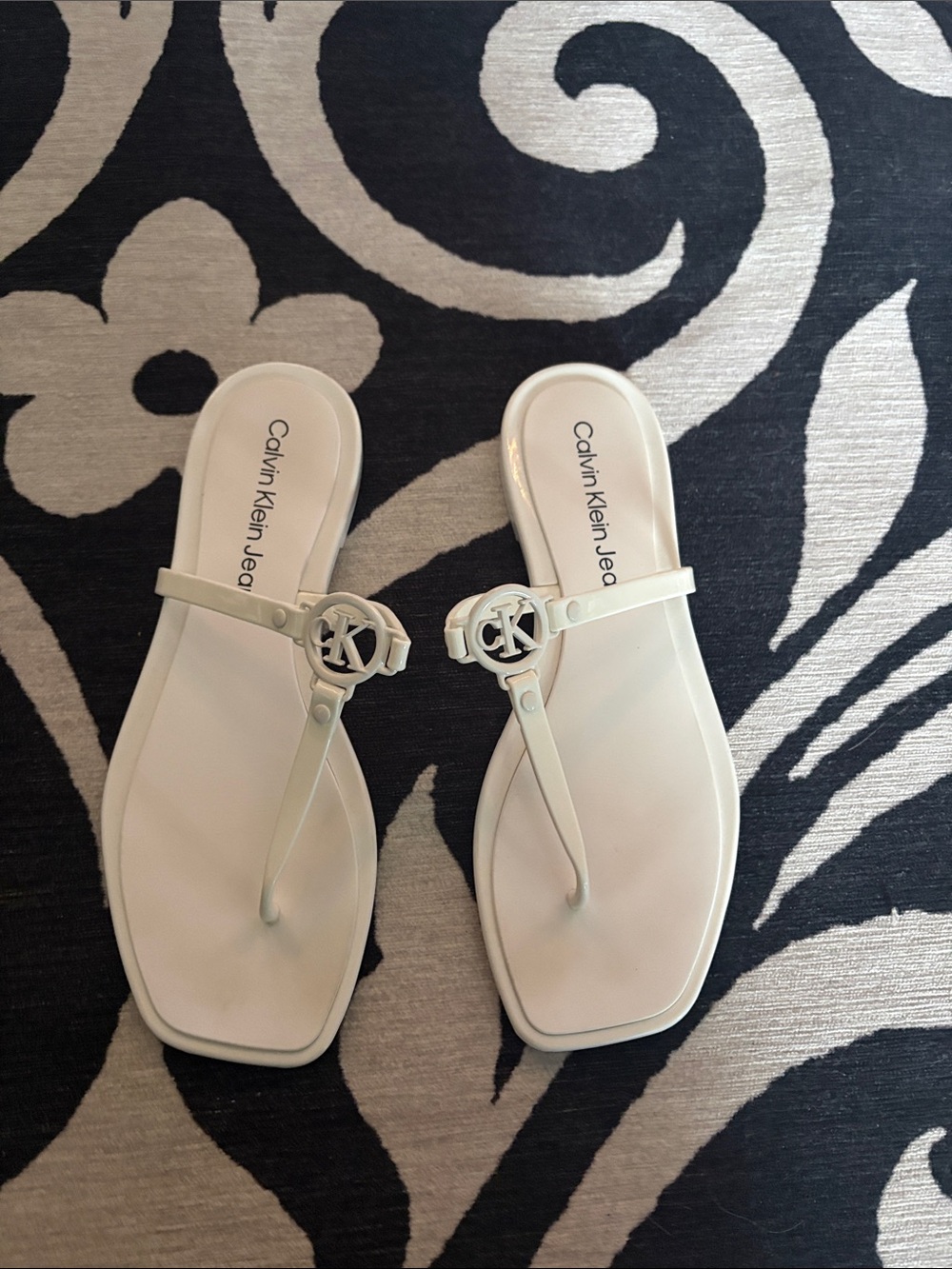 Calvin Klein Jeans White Logo T-Strap Sandals